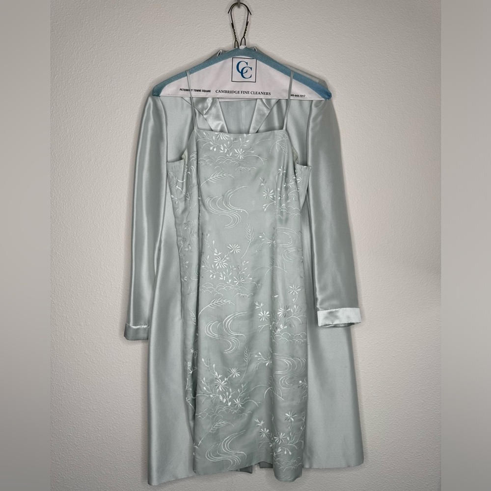 Talbots Silk Embroidered Dress with Overcoat
